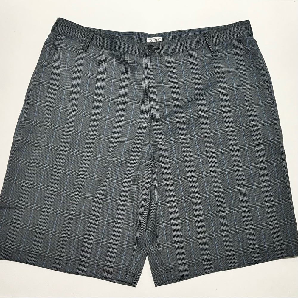 Adidas Men’s chino shorts size 38 Black Blue Plaid Flat front Golf Activewear